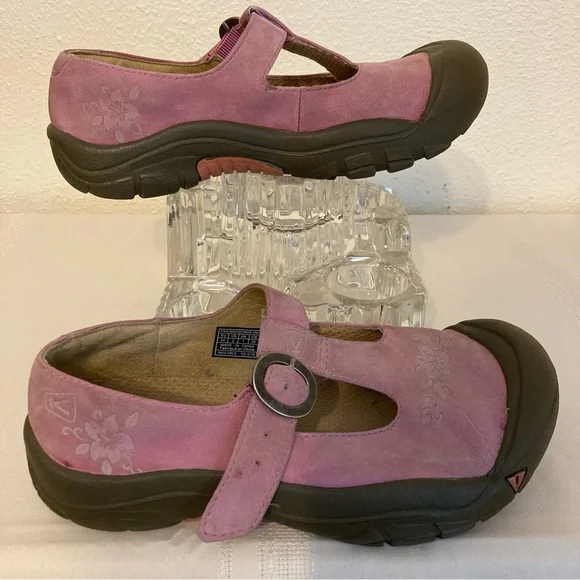 Kids Keen Mary Jane Pink Suede Upper with floral accents on top Size 2 Shoe - Picture 3 of 9
